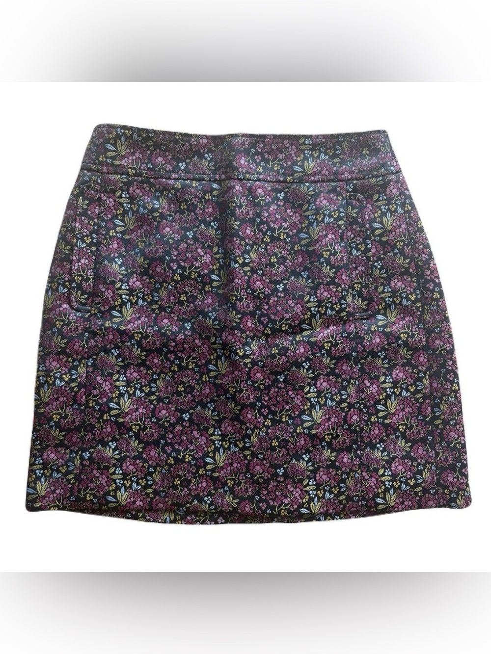 LOFT Petites 0P Dark Floral Jacquard Mini Skirt Old Money with Pockets